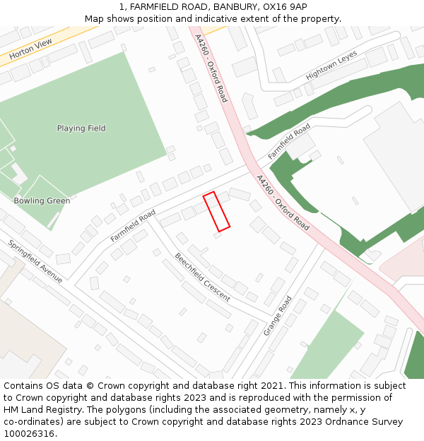 1, FARMFIELD ROAD, BANBURY, OX16 9AP: Location map and indicative extent of plot