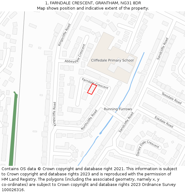 1, FARNDALE CRESCENT, GRANTHAM, NG31 8DR: Location map and indicative extent of plot