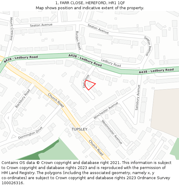 1, FARR CLOSE, HEREFORD, HR1 1QF: Location map and indicative extent of plot