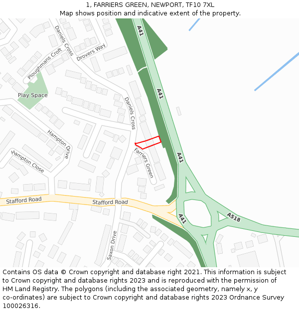 1, FARRIERS GREEN, NEWPORT, TF10 7XL: Location map and indicative extent of plot