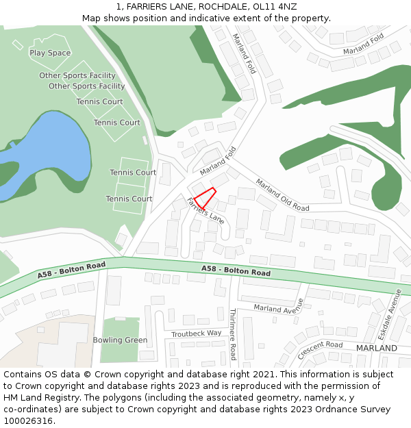 1, FARRIERS LANE, ROCHDALE, OL11 4NZ: Location map and indicative extent of plot