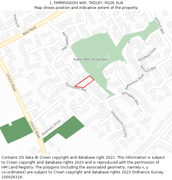 1, FARRINGDON WAY, TADLEY, RG26 3UA: Location map and indicative extent of plot