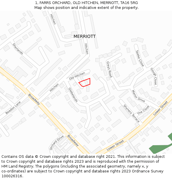 1, FARRS ORCHARD, OLD HITCHEN, MERRIOTT, TA16 5RG: Location map and indicative extent of plot