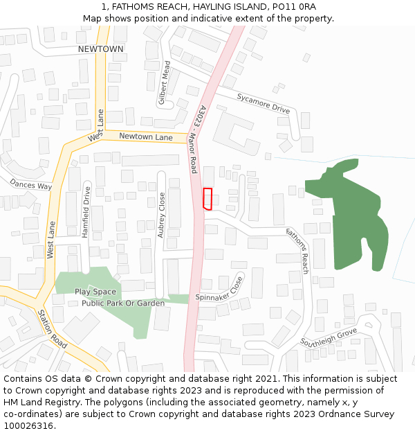 1, FATHOMS REACH, HAYLING ISLAND, PO11 0RA: Location map and indicative extent of plot