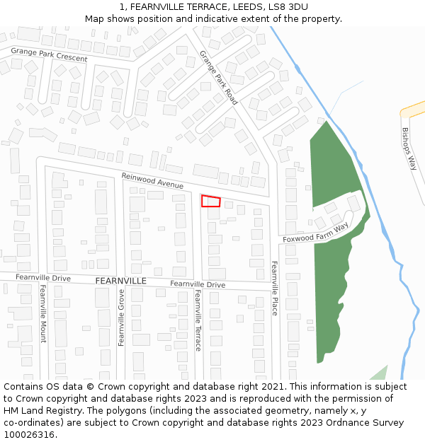 1, FEARNVILLE TERRACE, LEEDS, LS8 3DU: Location map and indicative extent of plot