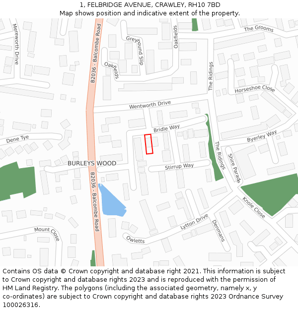 1, FELBRIDGE AVENUE, CRAWLEY, RH10 7BD: Location map and indicative extent of plot
