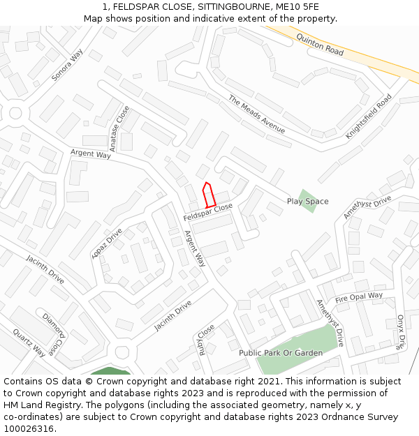 1, FELDSPAR CLOSE, SITTINGBOURNE, ME10 5FE: Location map and indicative extent of plot