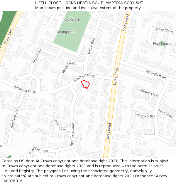 1, FELL CLOSE, LOCKS HEATH, SOUTHAMPTON, SO31 6UT: Location map and indicative extent of plot