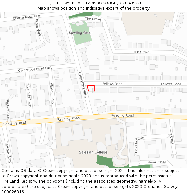 1, FELLOWS ROAD, FARNBOROUGH, GU14 6NU: Location map and indicative extent of plot