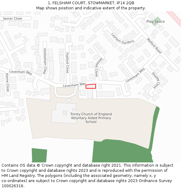 1, FELSHAM COURT, STOWMARKET, IP14 2QB: Location map and indicative extent of plot