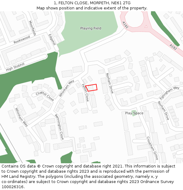 1, FELTON CLOSE, MORPETH, NE61 2TG: Location map and indicative extent of plot