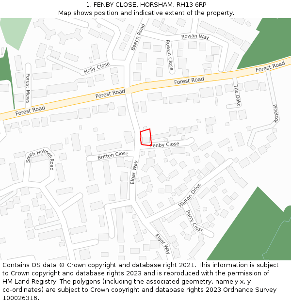 1, FENBY CLOSE, HORSHAM, RH13 6RP: Location map and indicative extent of plot