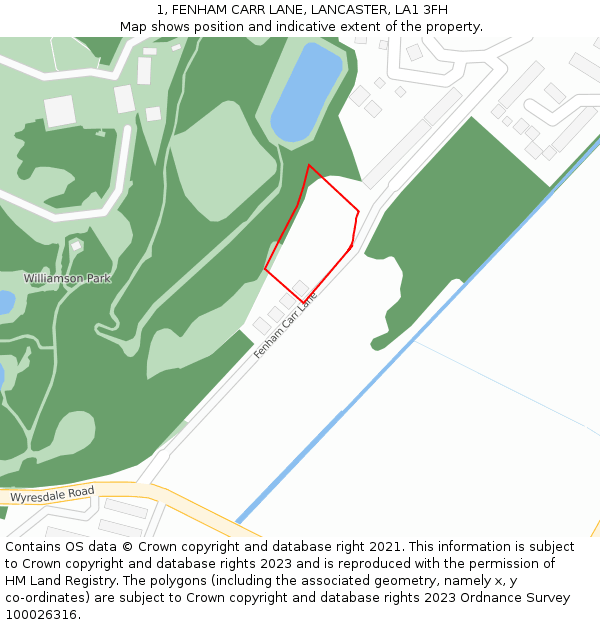 1, FENHAM CARR LANE, LANCASTER, LA1 3FH: Location map and indicative extent of plot