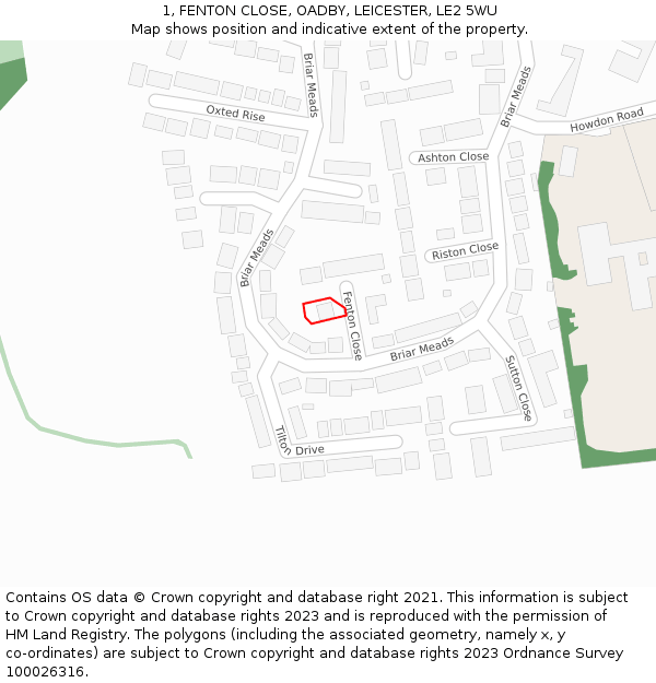 1, FENTON CLOSE, OADBY, LEICESTER, LE2 5WU: Location map and indicative extent of plot