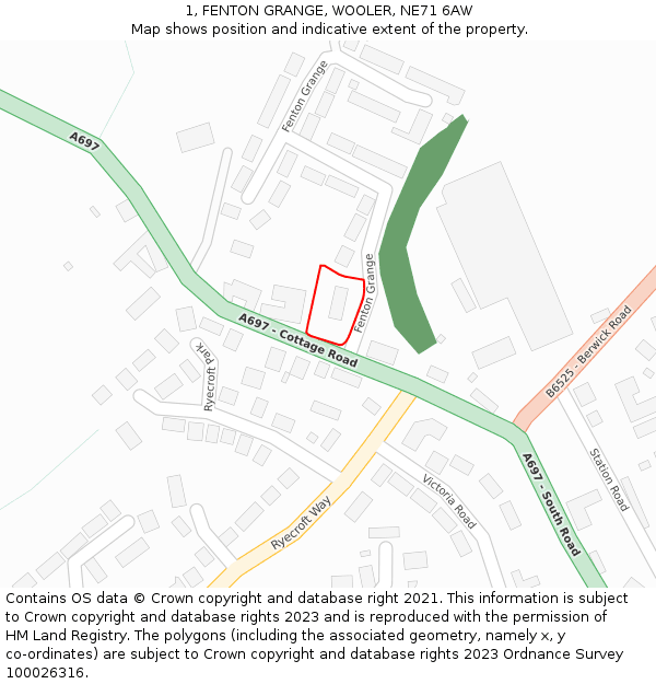 1, FENTON GRANGE, WOOLER, NE71 6AW: Location map and indicative extent of plot