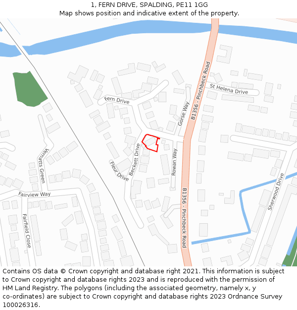 1, FERN DRIVE, SPALDING, PE11 1GG: Location map and indicative extent of plot