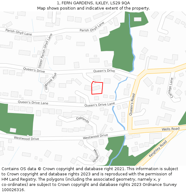 1, FERN GARDENS, ILKLEY, LS29 9QA: Location map and indicative extent of plot