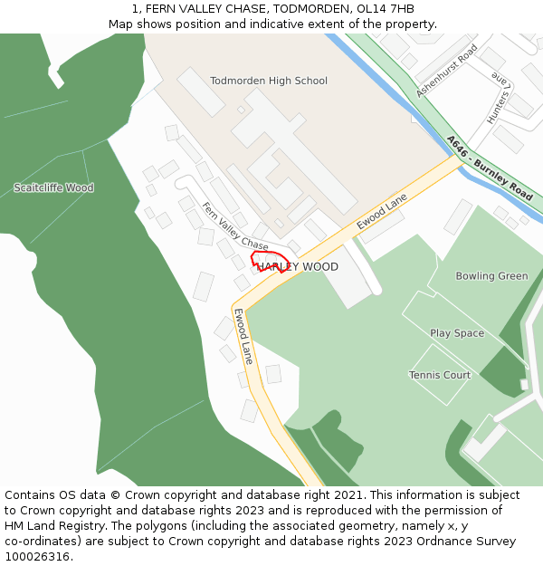 1, FERN VALLEY CHASE, TODMORDEN, OL14 7HB: Location map and indicative extent of plot