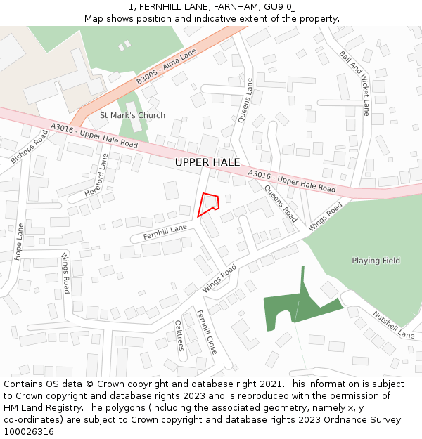 1, FERNHILL LANE, FARNHAM, GU9 0JJ: Location map and indicative extent of plot