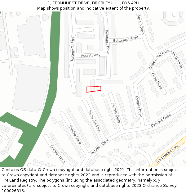 1, FERNHURST DRIVE, BRIERLEY HILL, DY5 4PU: Location map and indicative extent of plot