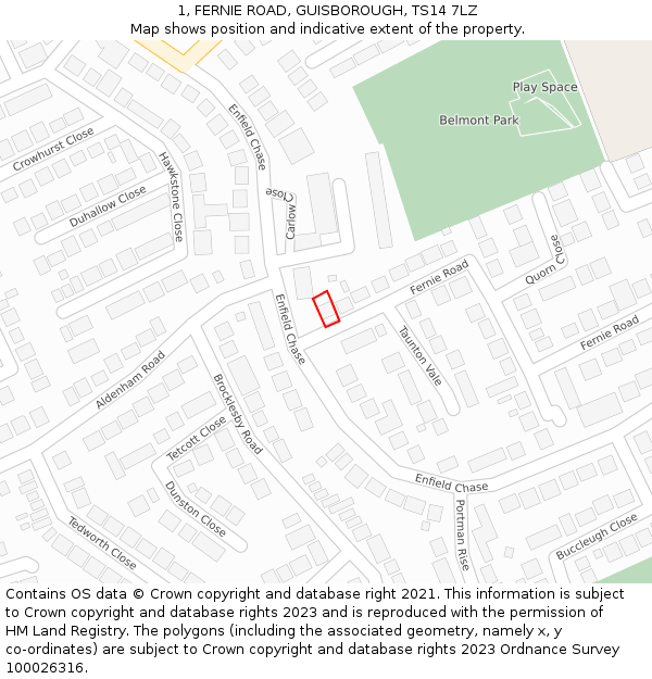 1, FERNIE ROAD, GUISBOROUGH, TS14 7LZ: Location map and indicative extent of plot