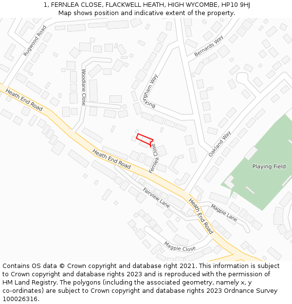 1, FERNLEA CLOSE, FLACKWELL HEATH, HIGH WYCOMBE, HP10 9HJ: Location map and indicative extent of plot