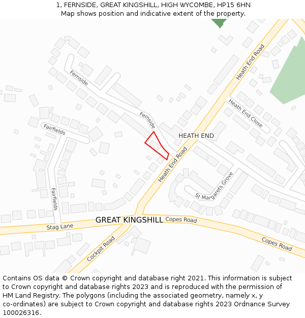 1, FERNSIDE, GREAT KINGSHILL, HIGH WYCOMBE, HP15 6HN: Location map and indicative extent of plot