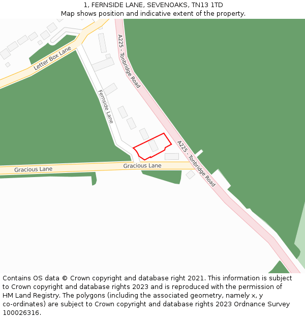1, FERNSIDE LANE, SEVENOAKS, TN13 1TD: Location map and indicative extent of plot