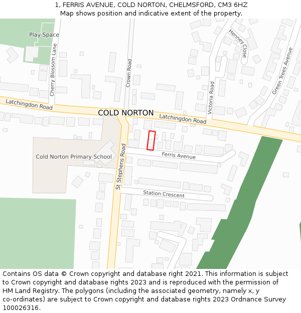 1, FERRIS AVENUE, COLD NORTON, CHELMSFORD, CM3 6HZ: Location map and indicative extent of plot