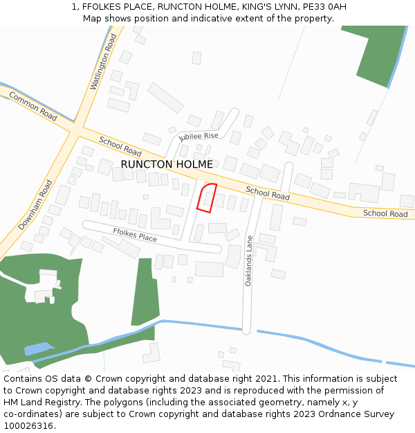 1, FFOLKES PLACE, RUNCTON HOLME, KING'S LYNN, PE33 0AH: Location map and indicative extent of plot