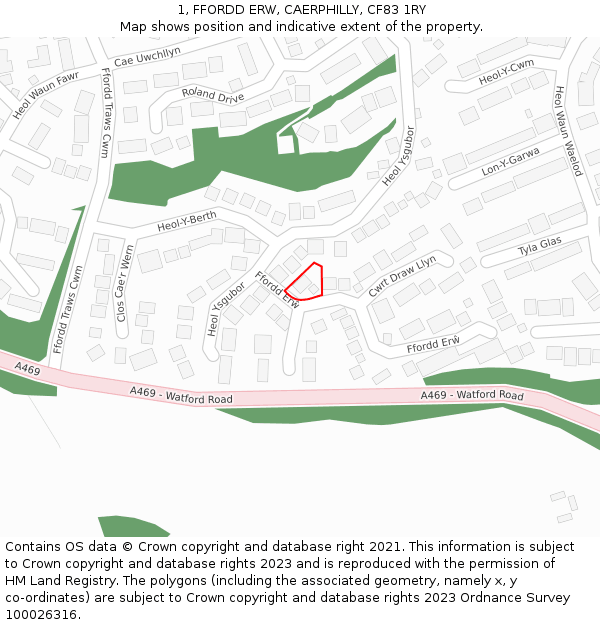 1, FFORDD ERW, CAERPHILLY, CF83 1RY: Location map and indicative extent of plot