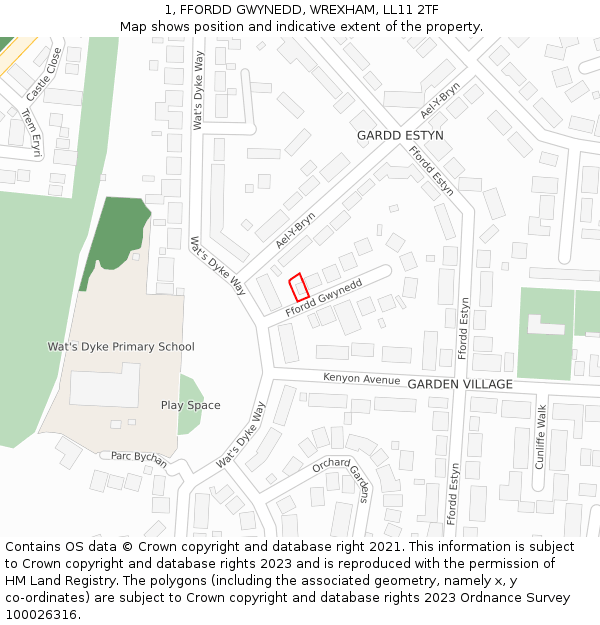 1, FFORDD GWYNEDD, WREXHAM, LL11 2TF: Location map and indicative extent of plot