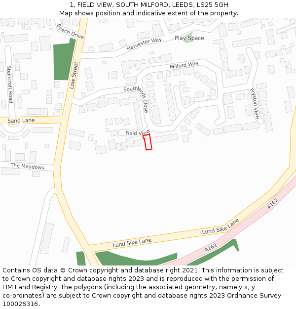 1, FIELD VIEW, SOUTH MILFORD, LEEDS, LS25 5GH: Location map and indicative extent of plot