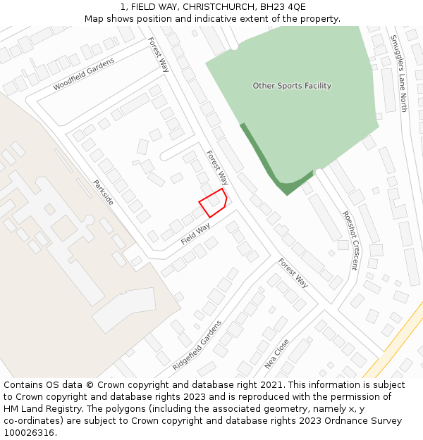 1, FIELD WAY, CHRISTCHURCH, BH23 4QE: Location map and indicative extent of plot