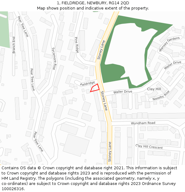 1, FIELDRIDGE, NEWBURY, RG14 2QD: Location map and indicative extent of plot