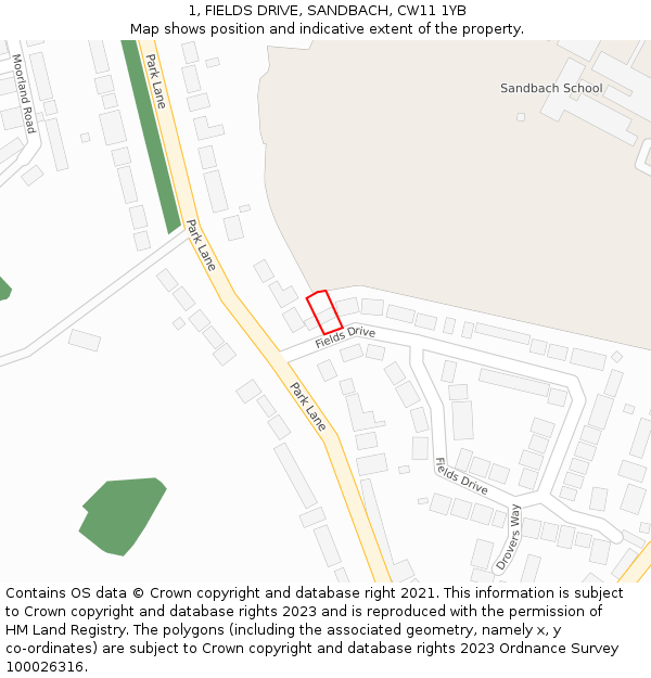 1, FIELDS DRIVE, SANDBACH, CW11 1YB: Location map and indicative extent of plot