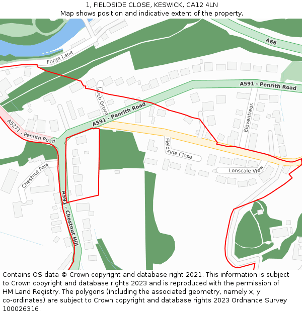 1, FIELDSIDE CLOSE, KESWICK, CA12 4LN: Location map and indicative extent of plot
