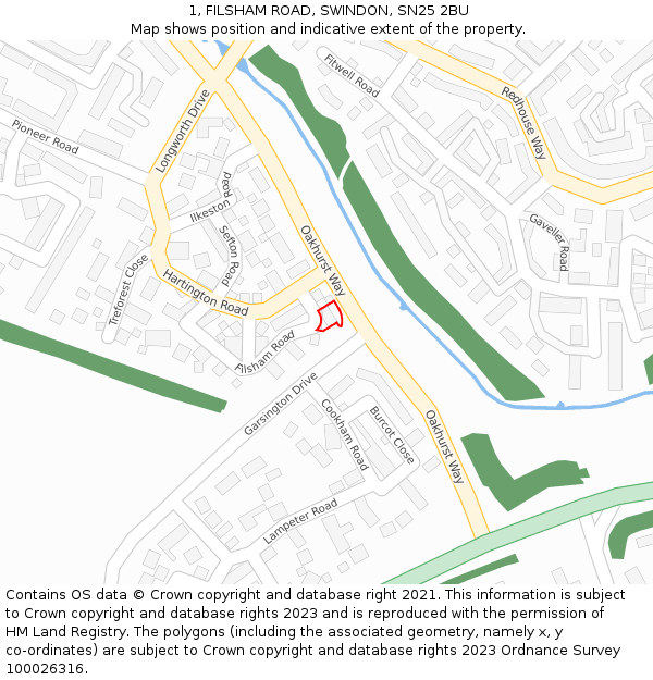 1, FILSHAM ROAD, SWINDON, SN25 2BU: Location map and indicative extent of plot