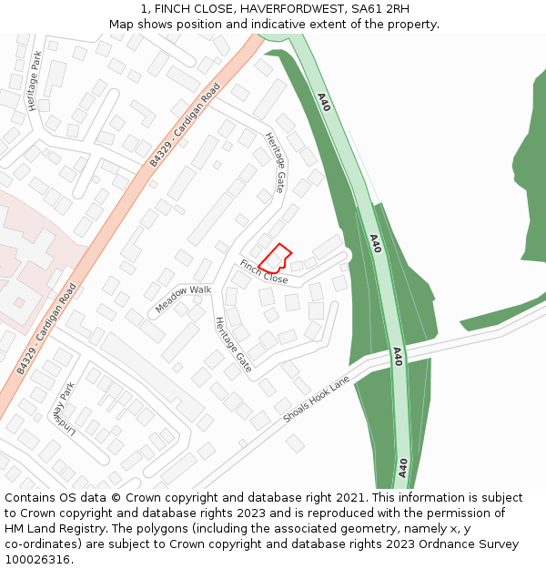 1, FINCH CLOSE, HAVERFORDWEST, SA61 2RH: Location map and indicative extent of plot