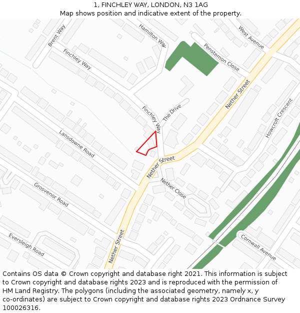 1, FINCHLEY WAY, LONDON, N3 1AG: Location map and indicative extent of plot