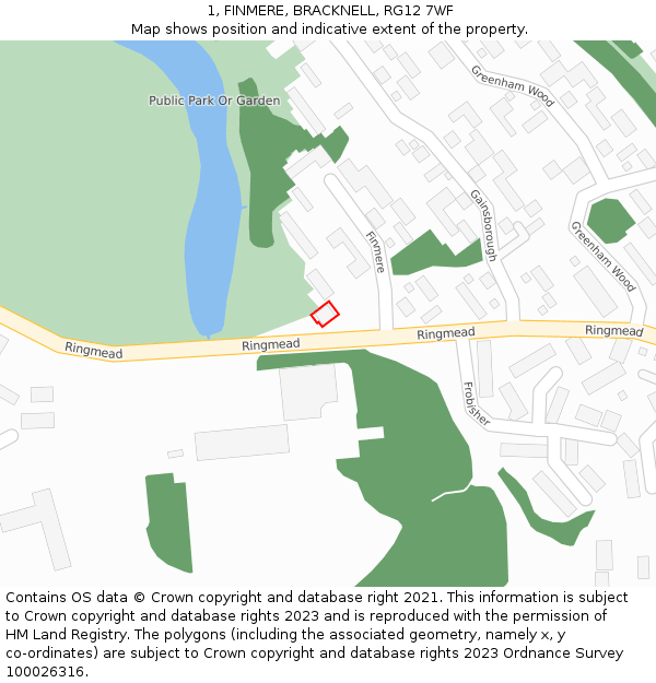 1, FINMERE, BRACKNELL, RG12 7WF: Location map and indicative extent of plot