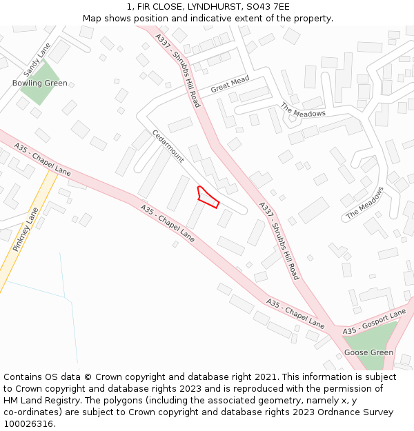 1, FIR CLOSE, LYNDHURST, SO43 7EE: Location map and indicative extent of plot