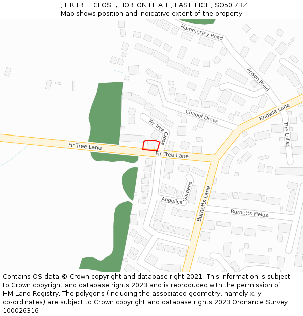 1, FIR TREE CLOSE, HORTON HEATH, EASTLEIGH, SO50 7BZ: Location map and indicative extent of plot