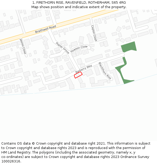 1, FIRETHORN RISE, RAVENFIELD, ROTHERHAM, S65 4RG: Location map and indicative extent of plot