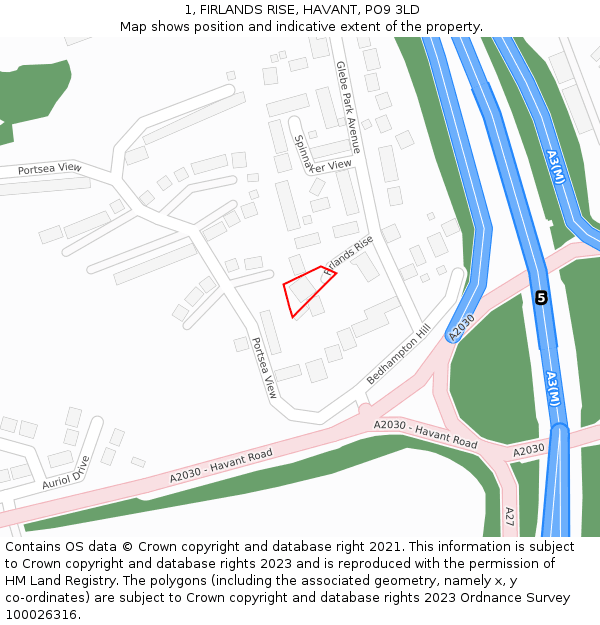 1, FIRLANDS RISE, HAVANT, PO9 3LD: Location map and indicative extent of plot
