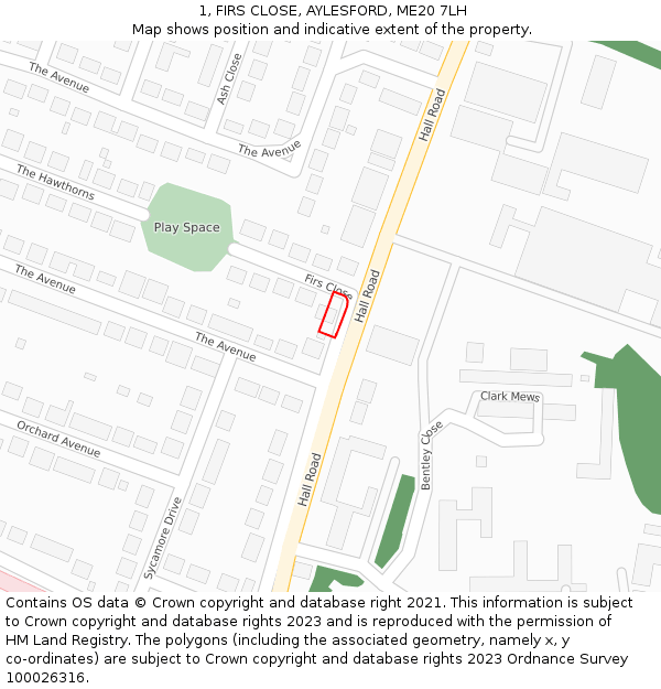 1, FIRS CLOSE, AYLESFORD, ME20 7LH: Location map and indicative extent of plot