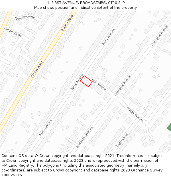 1, FIRST AVENUE, BROADSTAIRS, CT10 3LP: Location map and indicative extent of plot