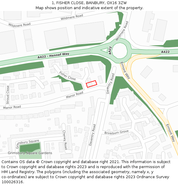 1, FISHER CLOSE, BANBURY, OX16 3ZW: Location map and indicative extent of plot