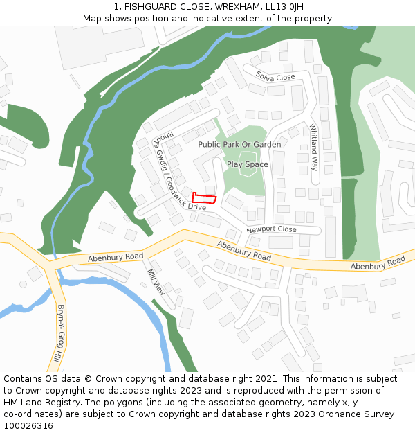 1, FISHGUARD CLOSE, WREXHAM, LL13 0JH: Location map and indicative extent of plot