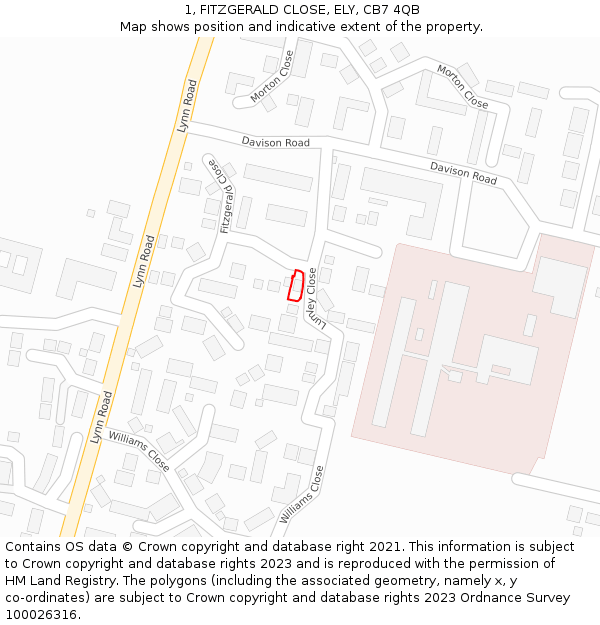 1, FITZGERALD CLOSE, ELY, CB7 4QB: Location map and indicative extent of plot